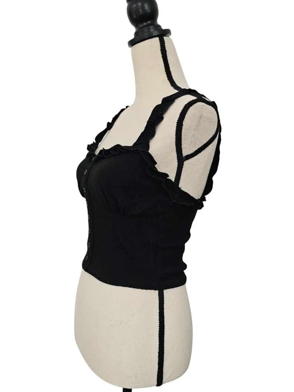 Forever 21 Black Ruffle Button-Front Tank - Picture 2 of 5